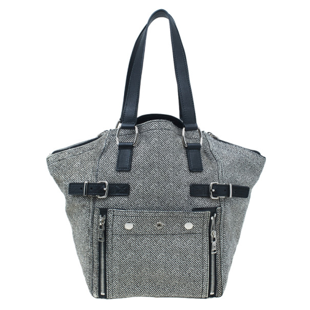 Pre Owned Saint Laurent Paris Grey Pony Hair Downtown Luggage Tote