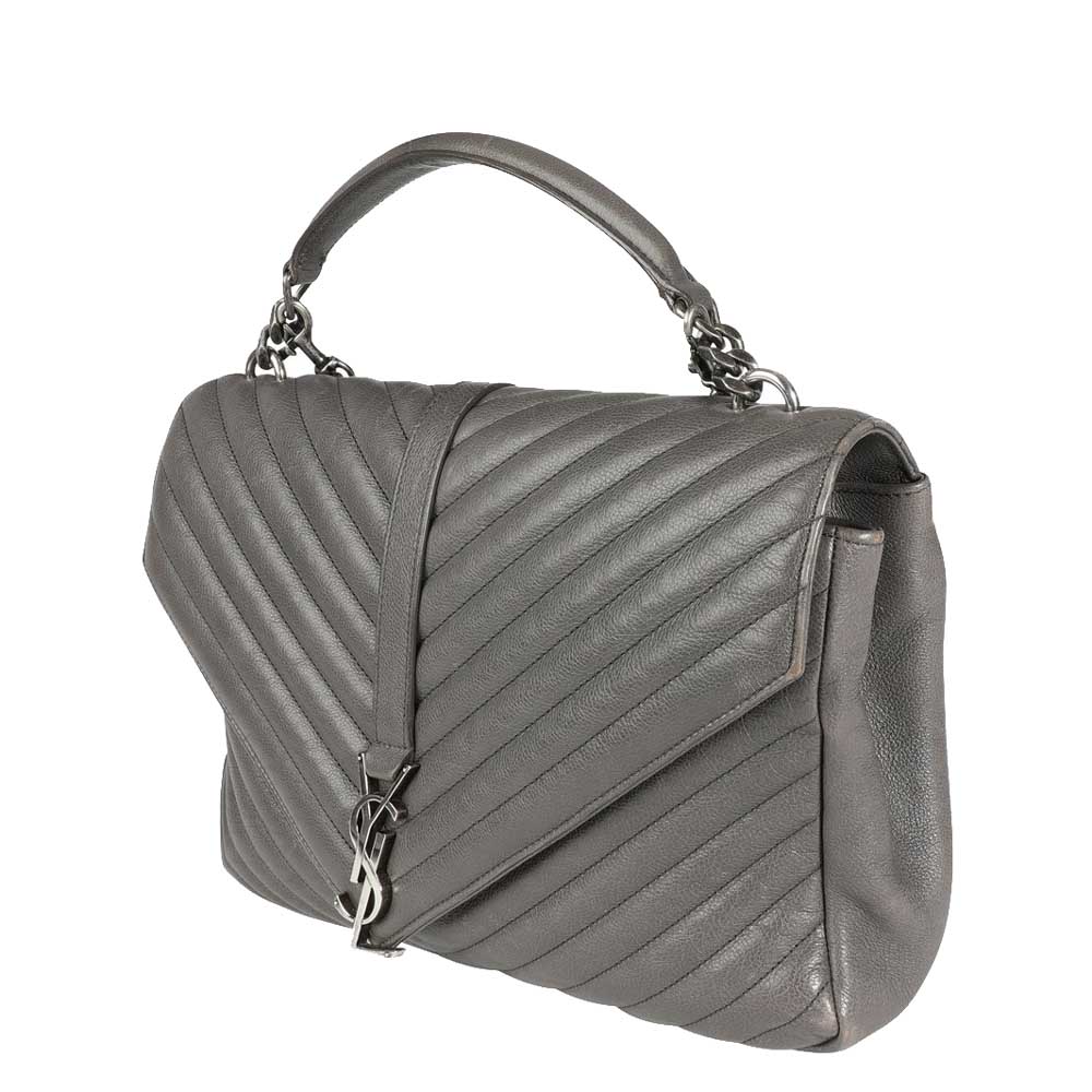 

Saint Laurent Gray Matelasse Quilted Lambskin Large College Top Handle Bag, Grey