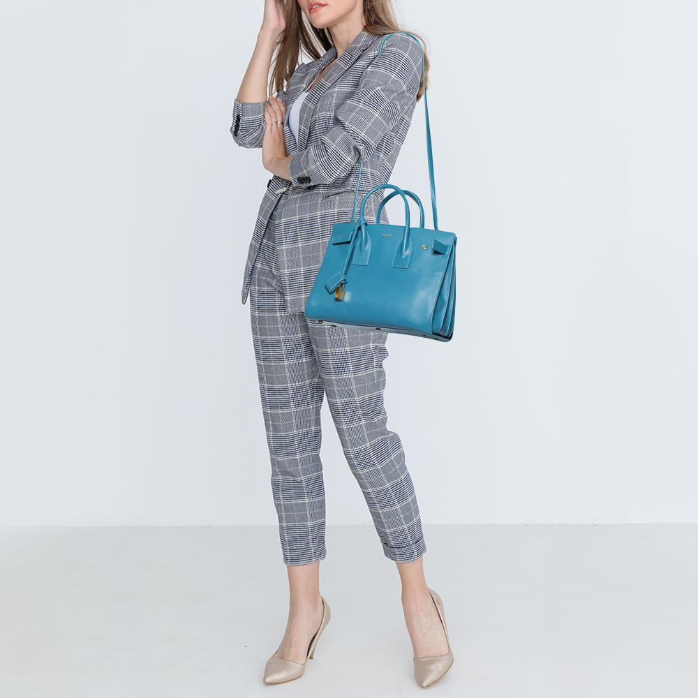 

Saint Laurent Light Blue Leather Small Classic Sac De Jour Tote