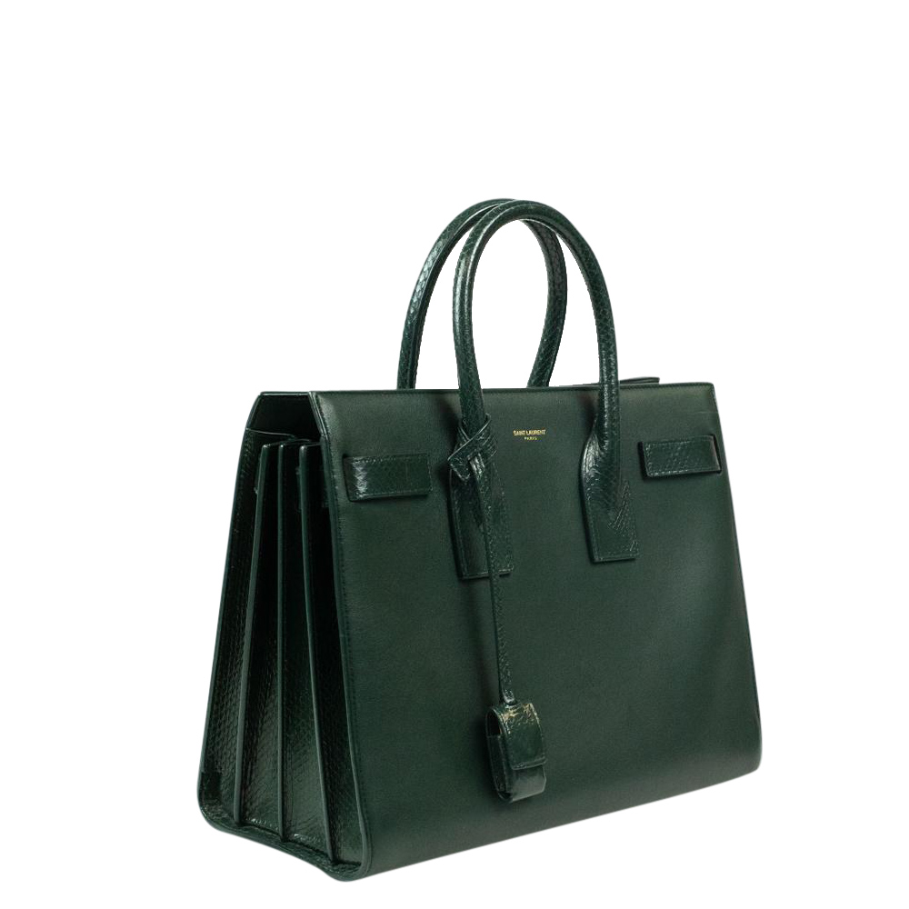 

Saint Laurent Paris Green Leather Sac De Jour Tote Bag