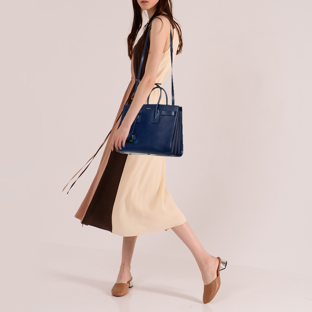

Saint Laurent Blue Leather Small Classic Sac De Jour Tote