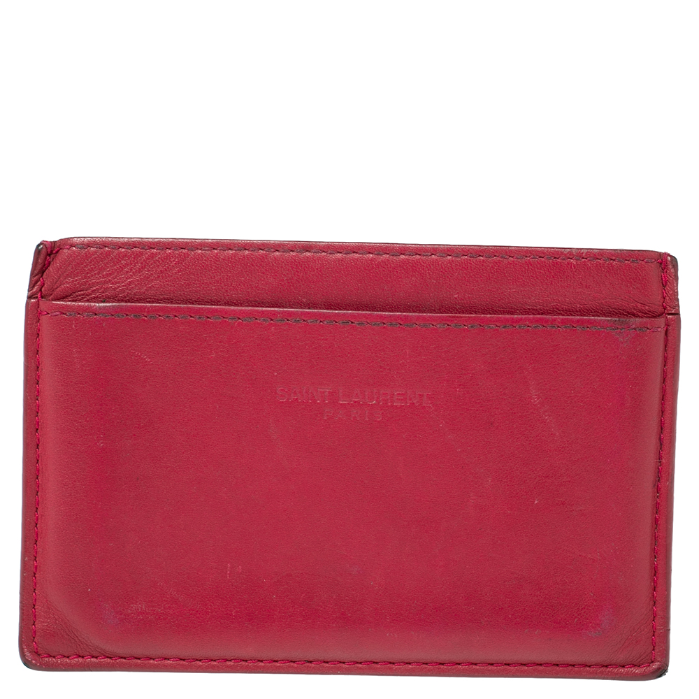 

Saint Laurent Fuchsia Leather Card Holder, Pink
