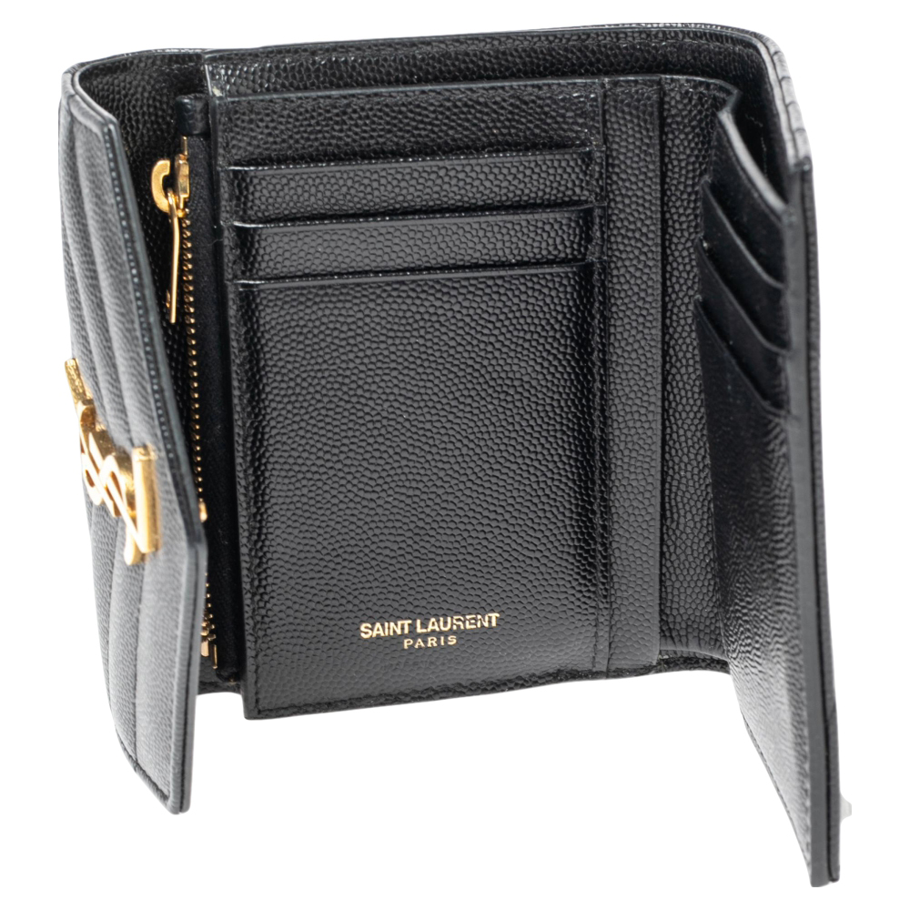 

Saint Laurent Black Matelassé Leather Monogram Trifold Wallet