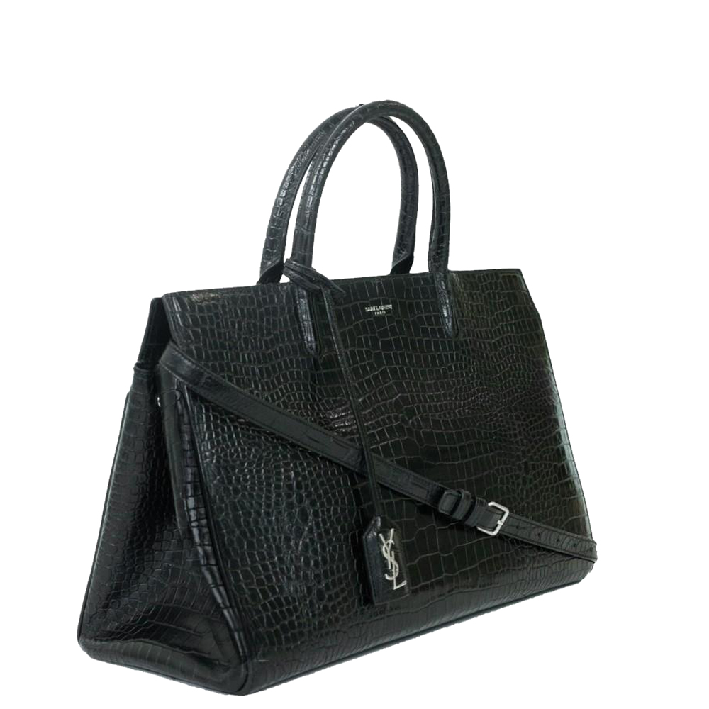 

Saint Laurent Paris Black Embossed Leather Rive Gauche Cabas Bag