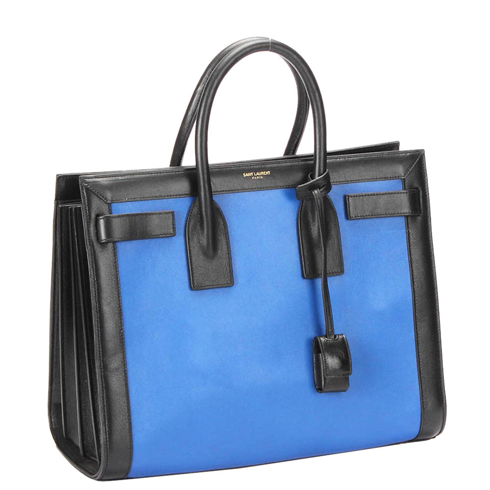 

Saint Laurent Paris Blue/Black Leather Sac De Jour Bag