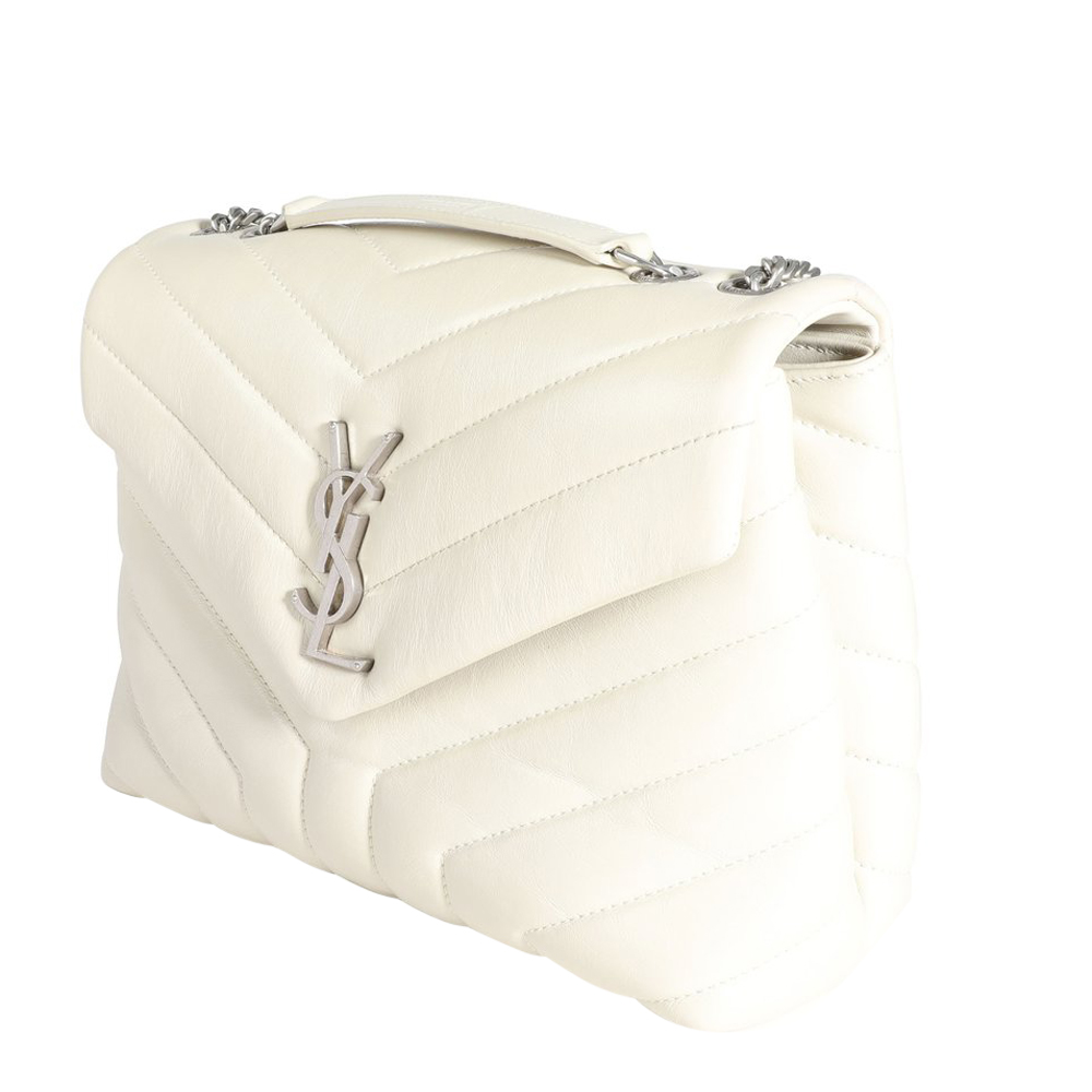 

Saint Laurent Ivory Matelasse Calfskin Leather Small Loulou Shoulder Bag, White