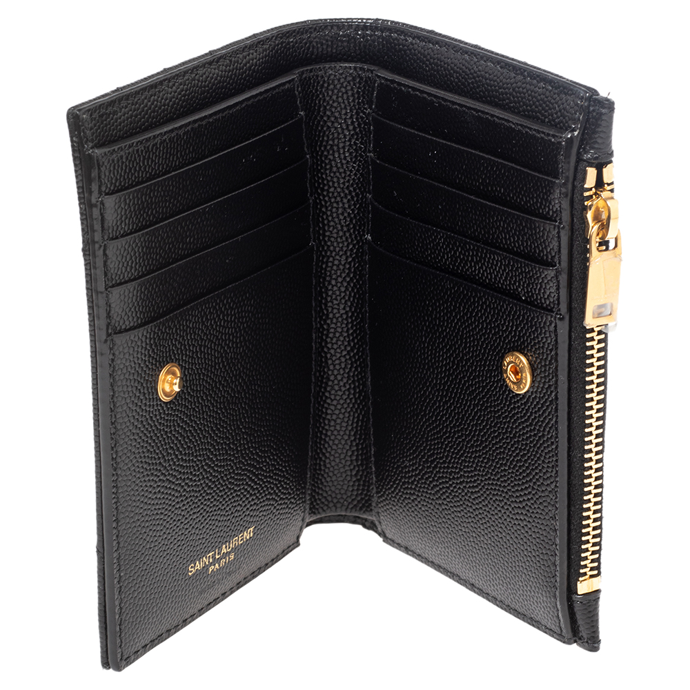 

Saint Laurent Paris Black Matelassé Leather Monogram Zippered Card Case