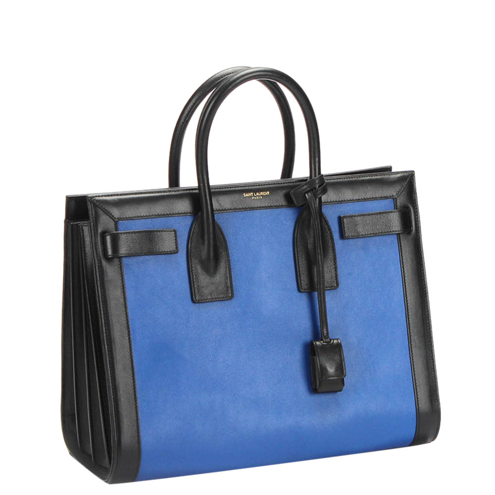 

Saint Laurent Paris Blue/Black Leather Sac de Jour Bag