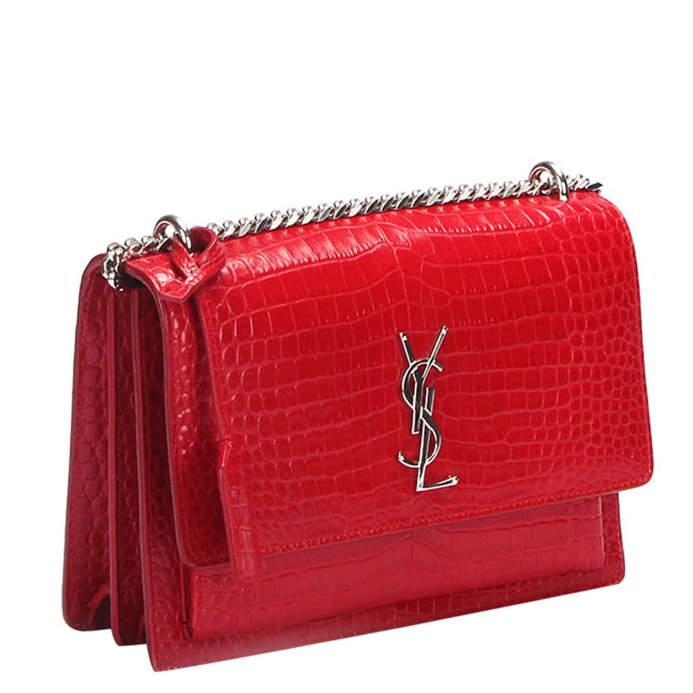 

Saint Laurent Paris Red Embossed Leather Sunset Medium Shoulder Bag