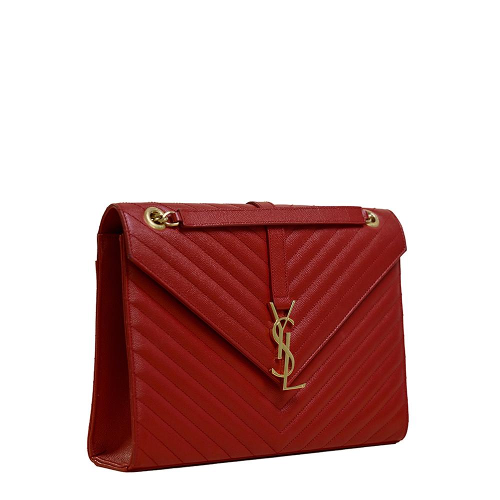 

Saint Laurent Paris Red Grain De Poudre Leather Envelope Large Shoulder Bag