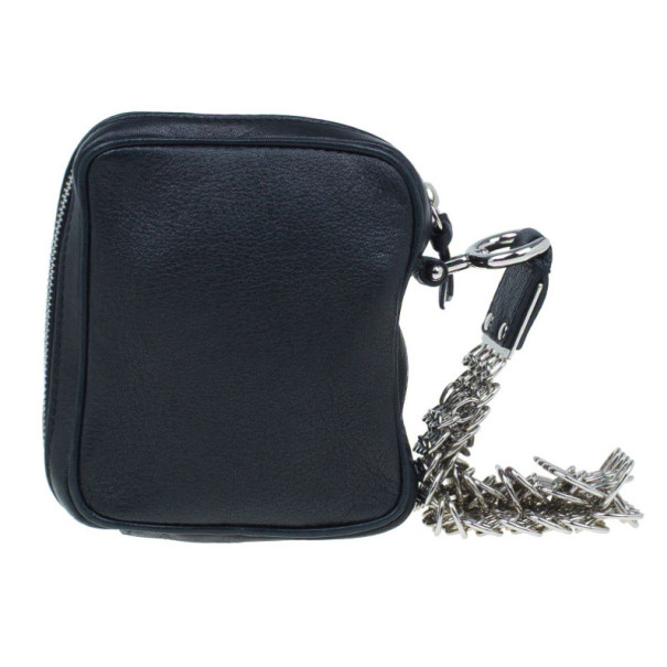 Pre Owned حقيبة معصم سان لوران باريس بسلسلة جلد سوداء