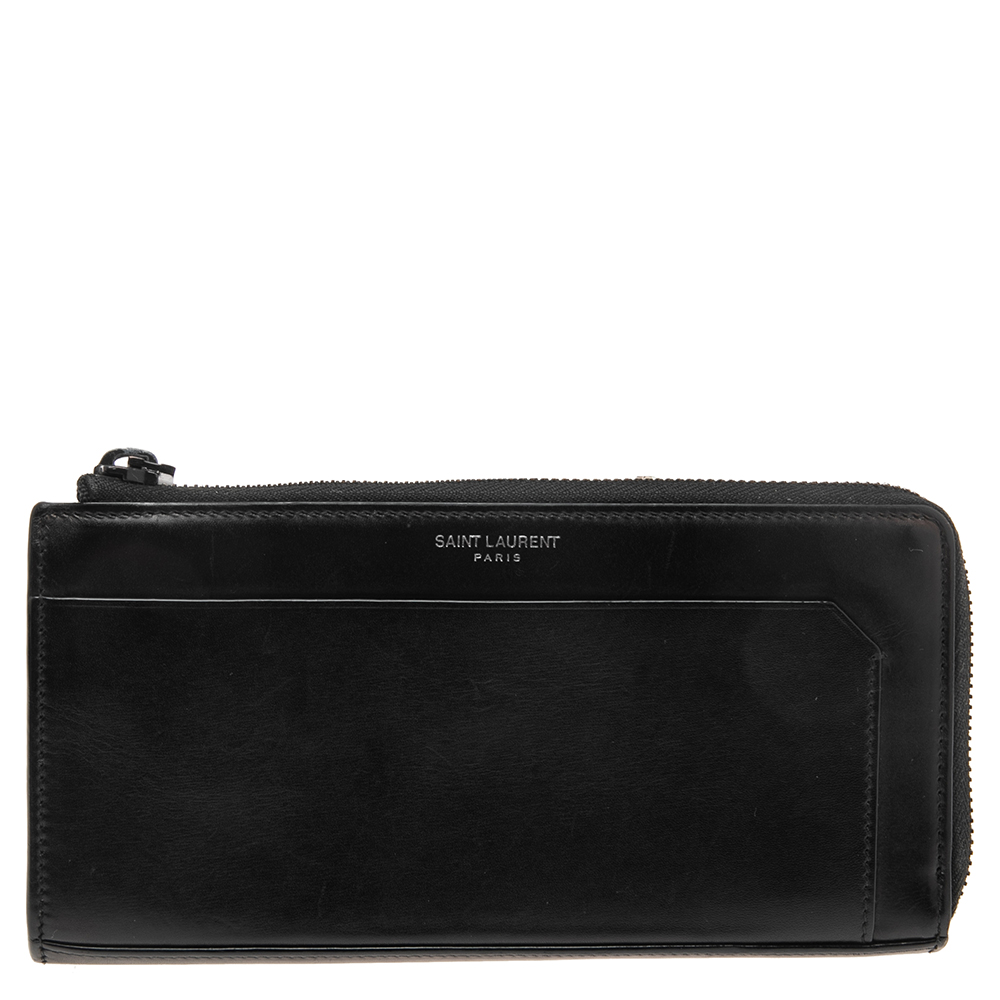 Pre-owned Saint Laurent Black Leather Long Wallet