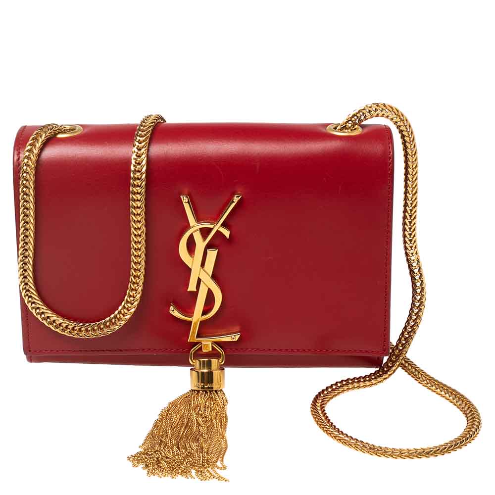 Pre-owned Saint Laurent Red Leather Small Kate Tassel Crossbody Bag