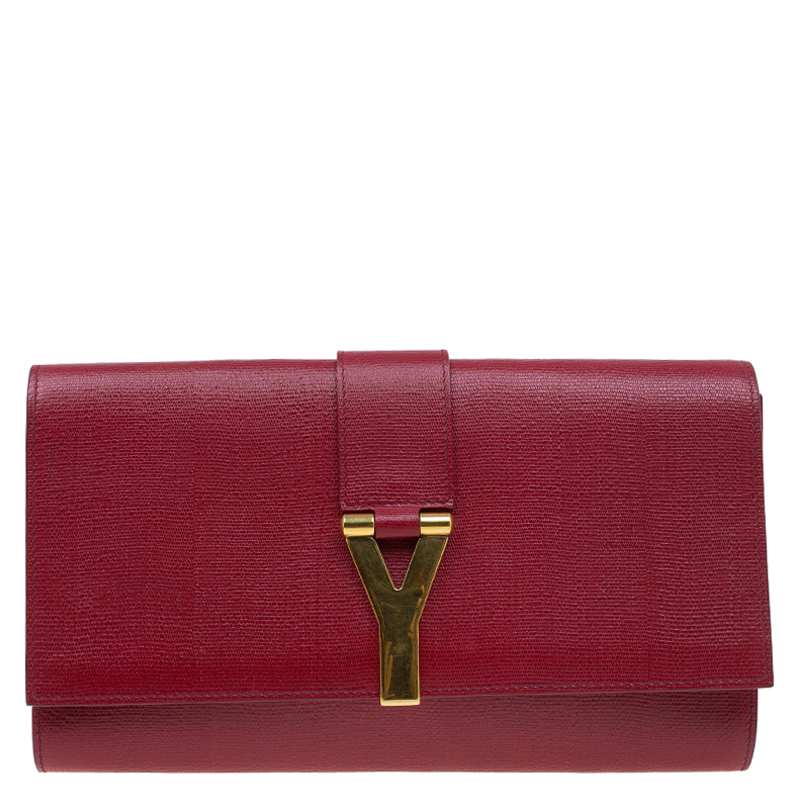 مملوكة مسبقًا Saint Laurent Paris Red Leather Large Chyc Clutch