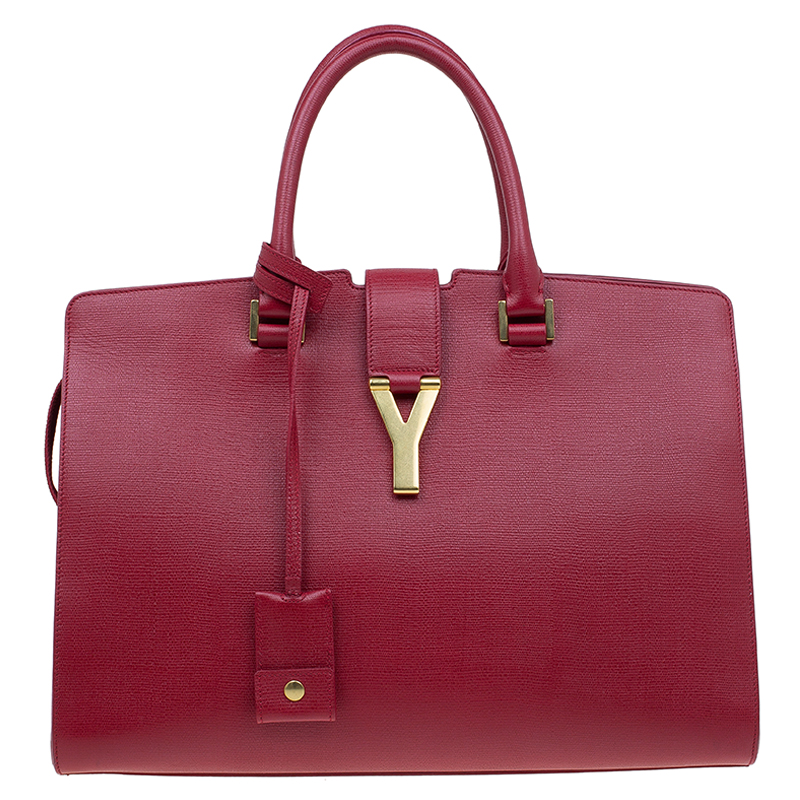 مملوكة مسبقًا Saint Laurent Paris Red Leather Medium Cabas Chyc Tote