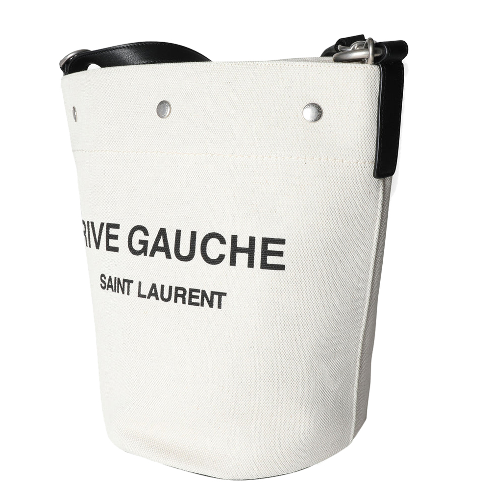 

Saint Laurent Neutral Linen Leather 'Rive Gauche' Bucket Bag, Black