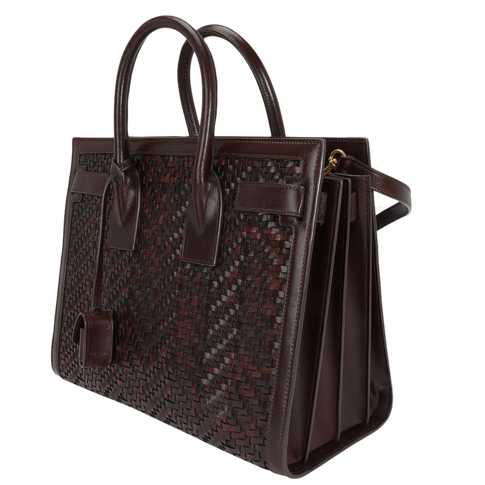 

Saint Laurent Brown Woven Leather Small Sac De Jour Tote Bag