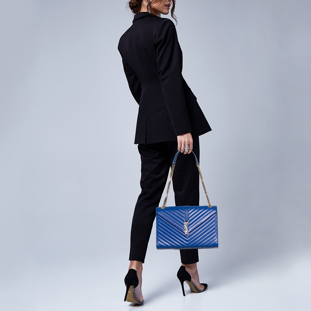 

Saint Laurent Blue Monogram Quilted Leather Large Envelope Shoulder Bag