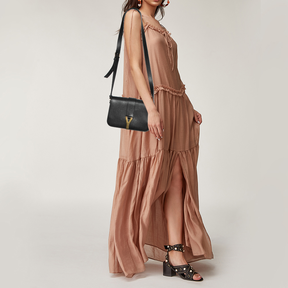 

Saint Laurent Black Leather Ligne Y Shoulder Bag