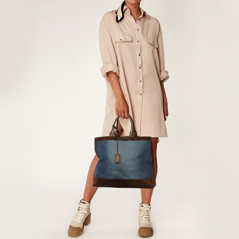

Saint Laurent Blue/Brown Denim And Suede Tote