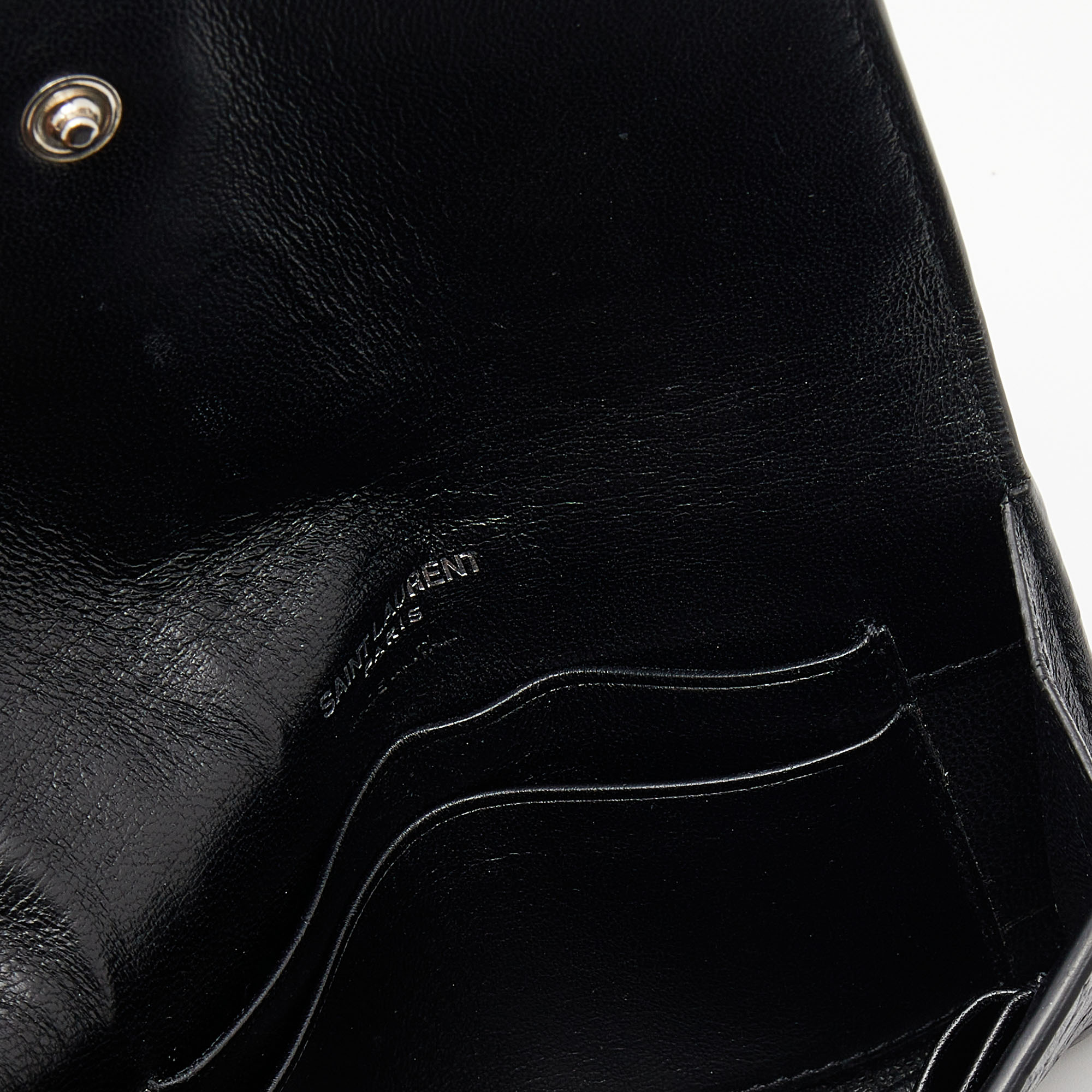 

Saint Laurent Black Croc Embossed Leather Monogram Envelope Compact Wallet