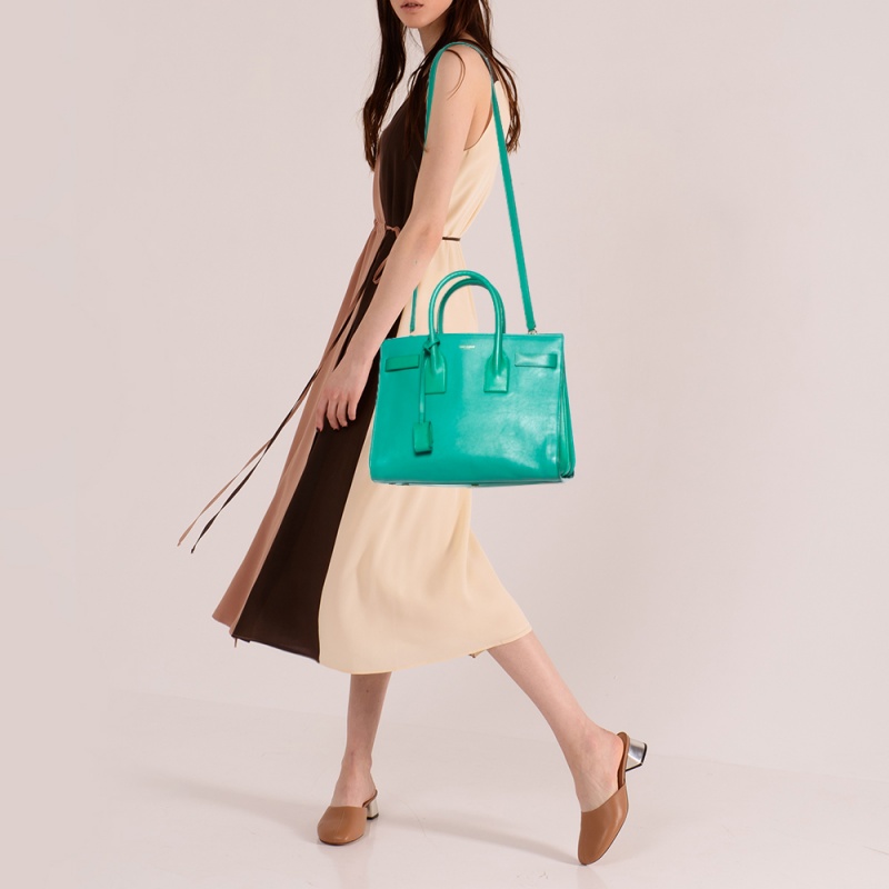 

Saint Laurent Green Leather Small Sac De Jour Tote