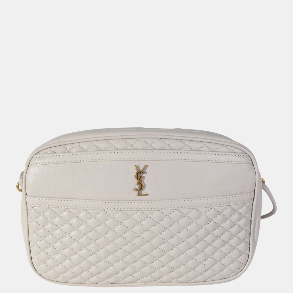 Preowned Saint Laurent Blanc Vintage Quilted Leather Victoire Camera