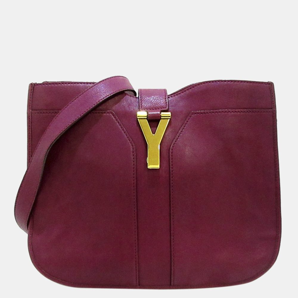 Pre-owned Saint Laurent Dark Pink Cabas Chyc Ligne Leather Crossbody Bag In Burgundy