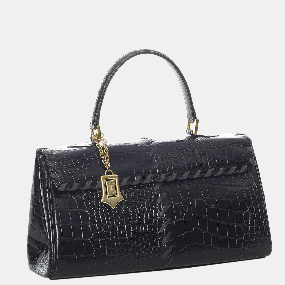 

YSL Black Croc Embossed Leather Handbag