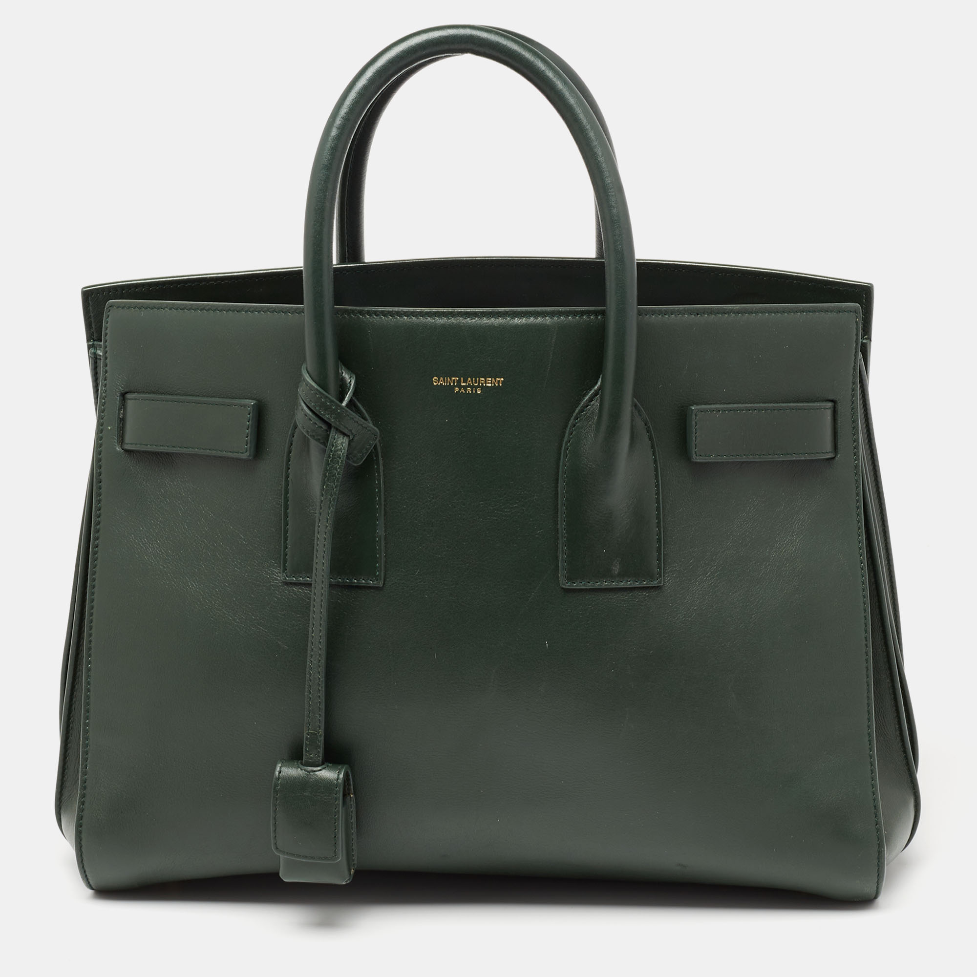 Pre-owned Saint Laurent Emerald Green Leather Small Sac De Jour Tote