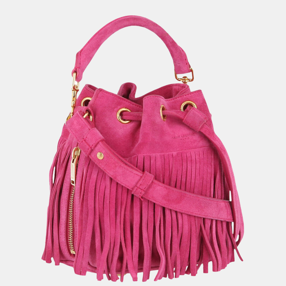 

Saint Laurent Paris Pink Emmanuelle Fringe  Bucket Bag