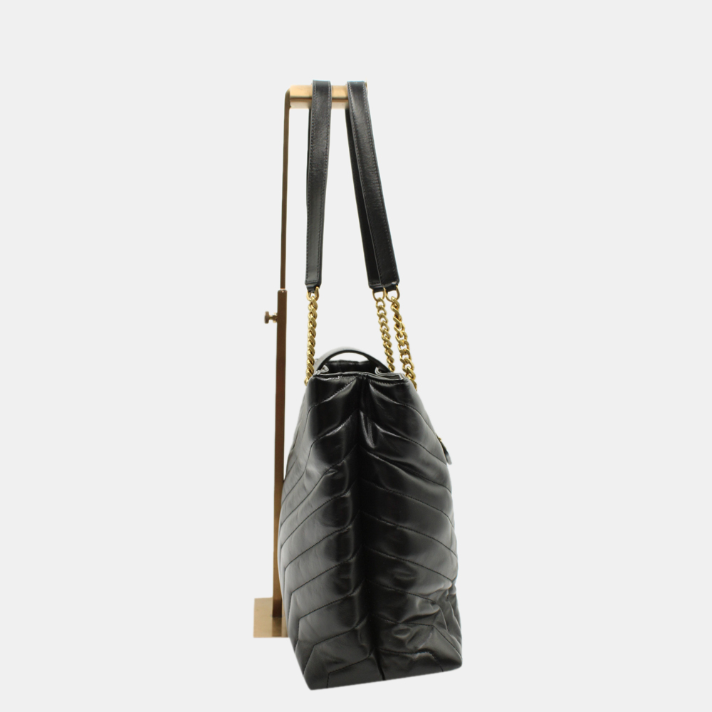

Saint Laurent Paris Black Leather Loulou Monogram Large Shopping Bag