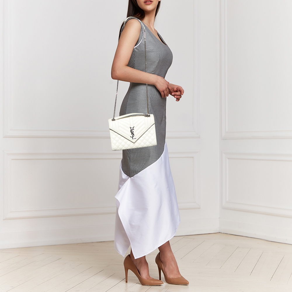

Saint Laurent White Tri Quilted Leather Monogram Envelope Shoulder Bag