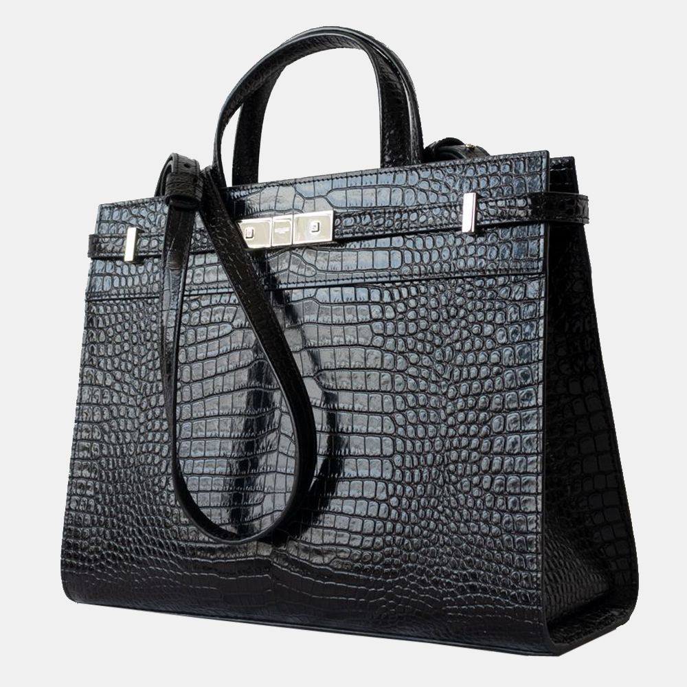

Saint Laurent Paris Black Croc Embossed Leather Manhattan Tote Bag
