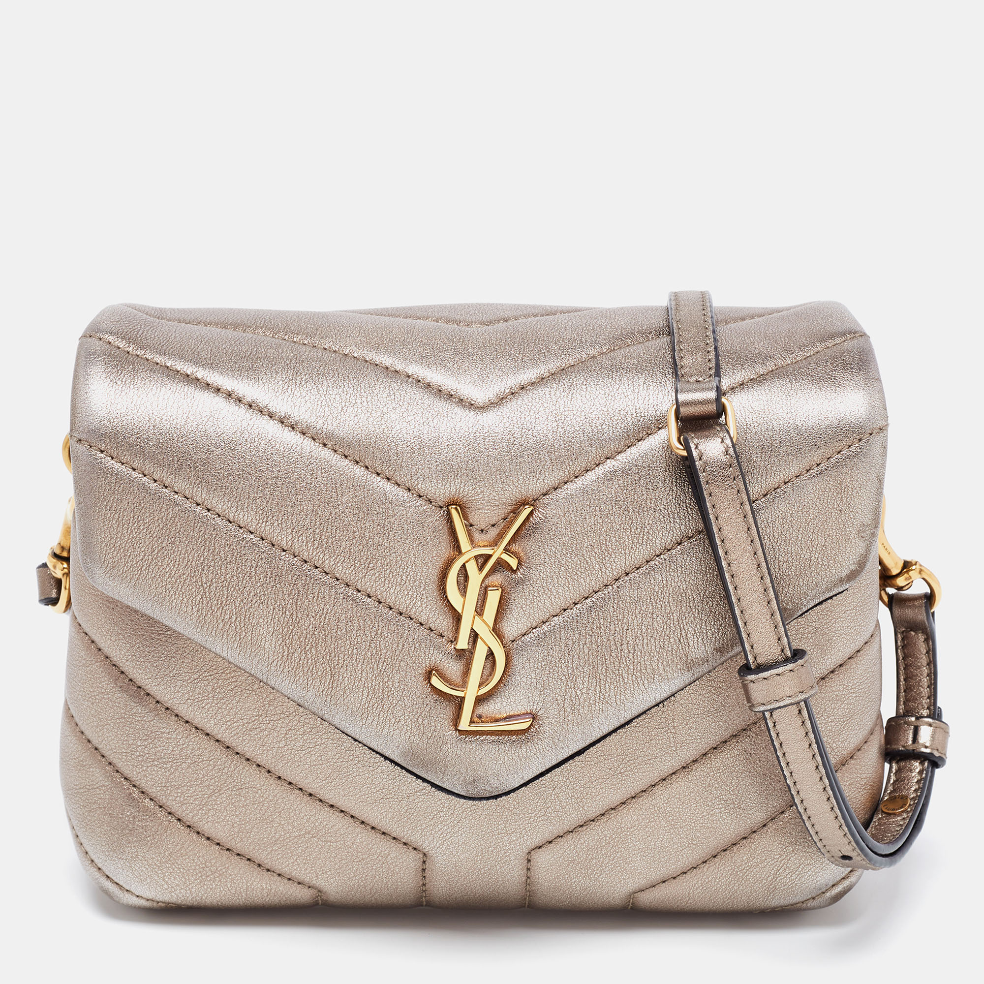 Preowned Saint Laurent Metallic Quilted Leather Toy Loulou Crossbody