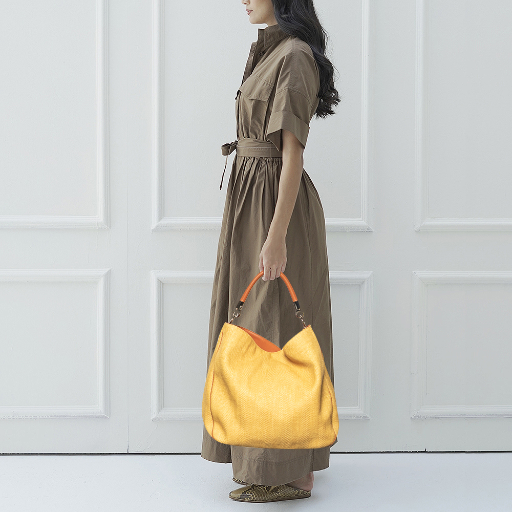 

Yves Saint Laurent Yellow/Brown Fabric And Leather Hobo