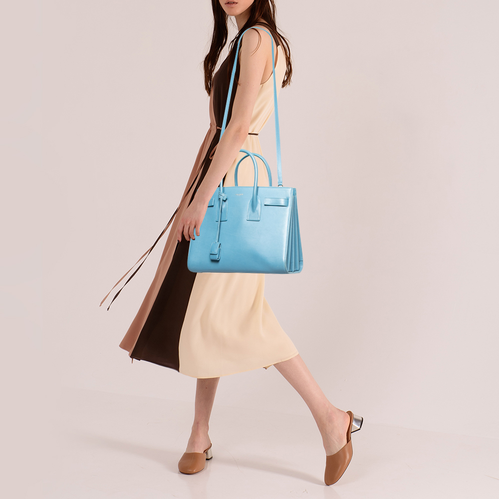 

Saint Laurent Light Blue Leather Small Classic Sac De Jour Tote