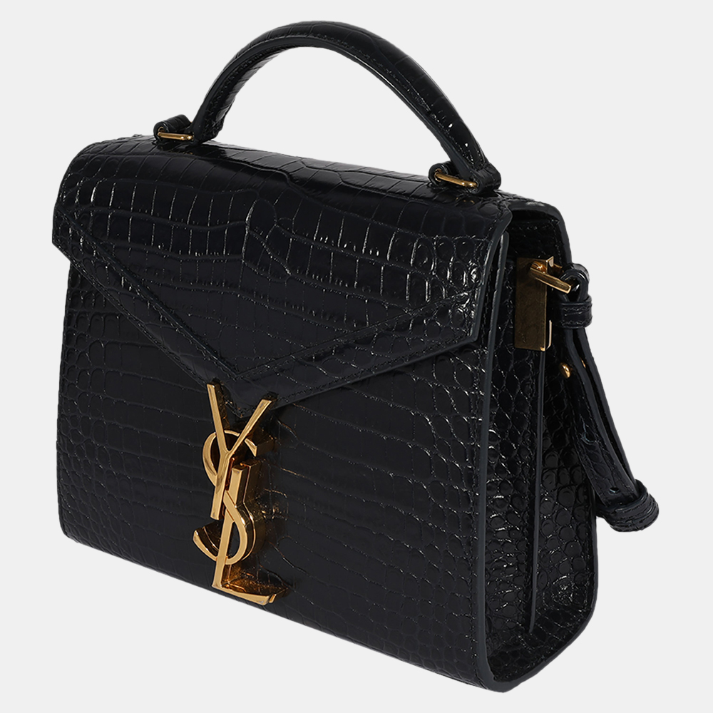 

Saint Laurent Navy Crocodile-Embossed Mini Cassandra Top Handle Bag, Navy blue