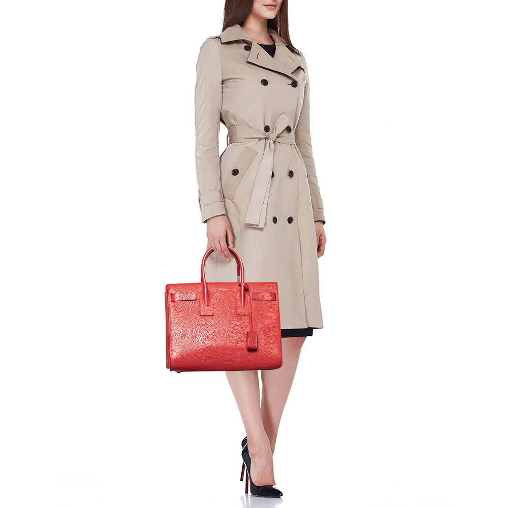 

Saint Laurent Red Leather Small Classic Sac De Jour Tote