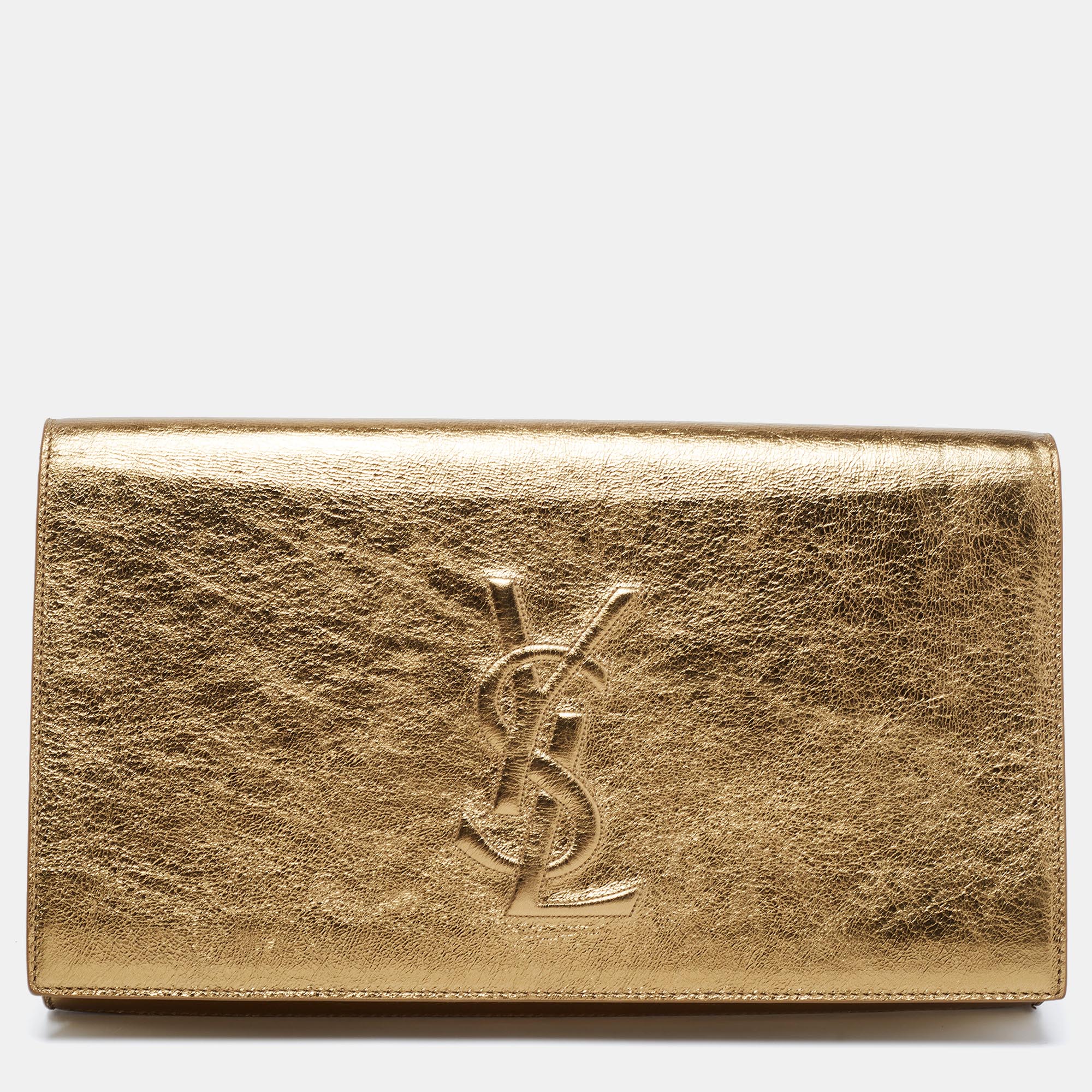 Pre Owned Saint Laurent Gold Leather Belle De Jour Clutch