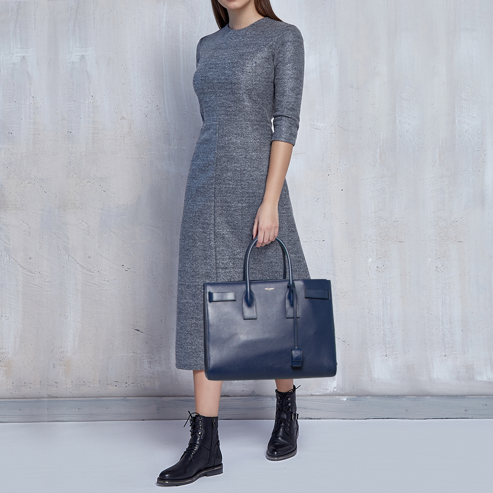

Saint Laurent Navy Blue Leather Medium Sac De Jour Tote