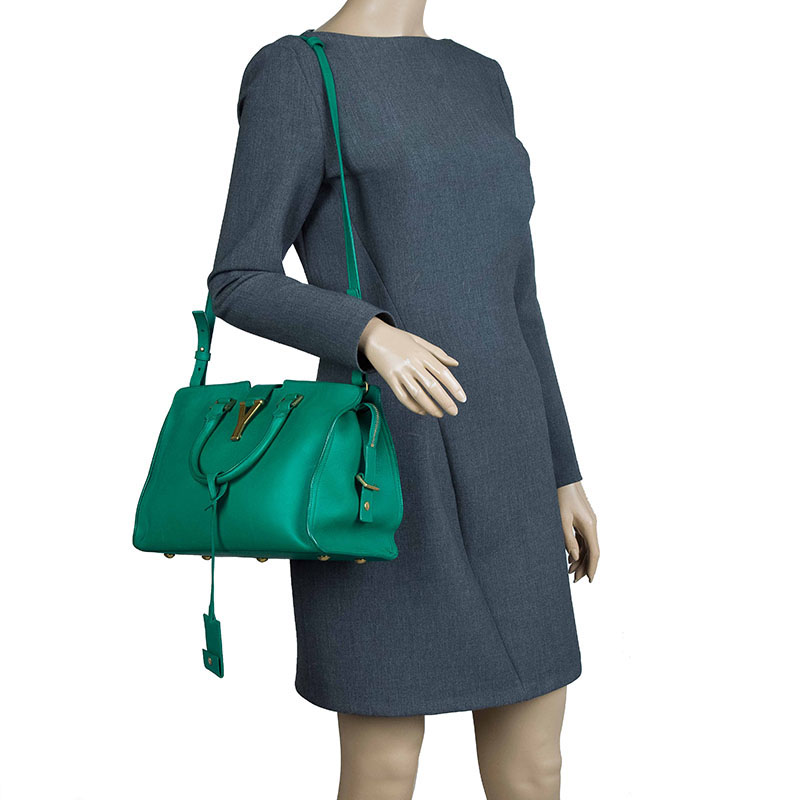 

Saint Laurent Paris Green Leather Small Ligne Y Cabas Tote