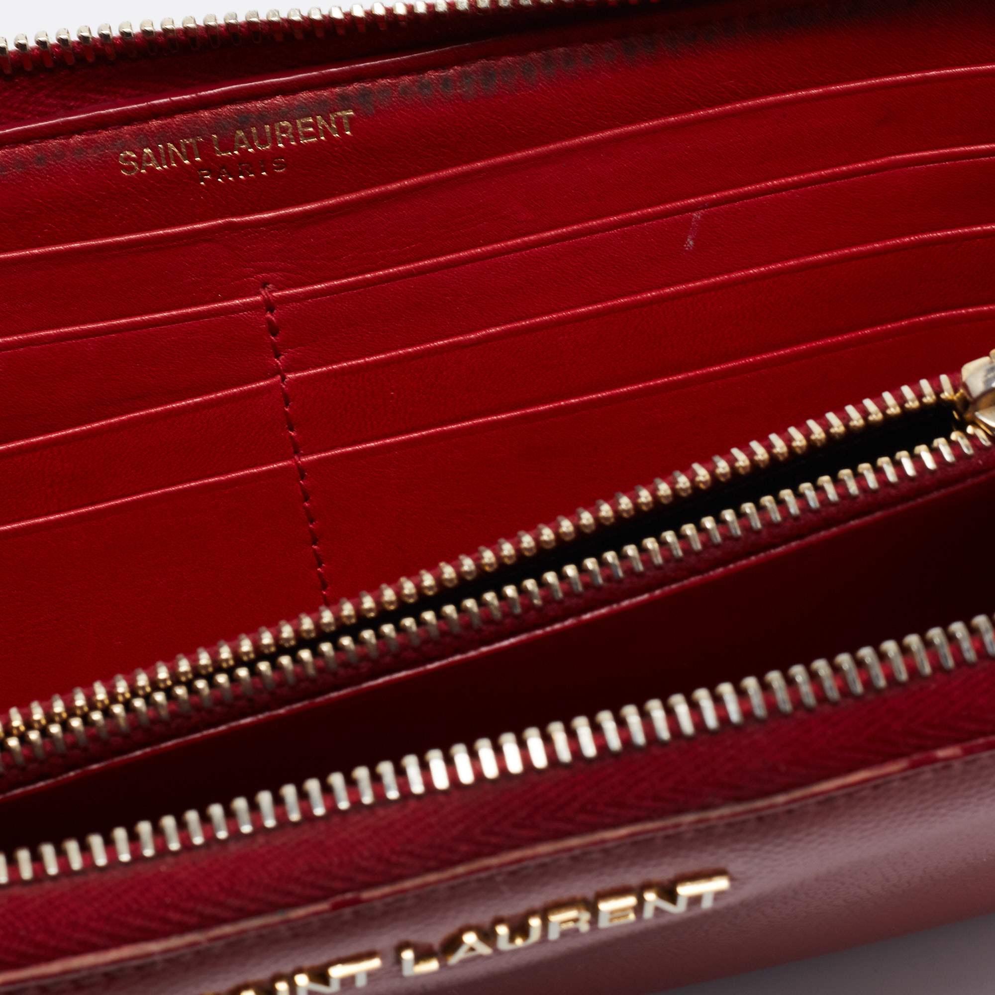

Saint Laurent Red Patent Leather Zip Around Wallet