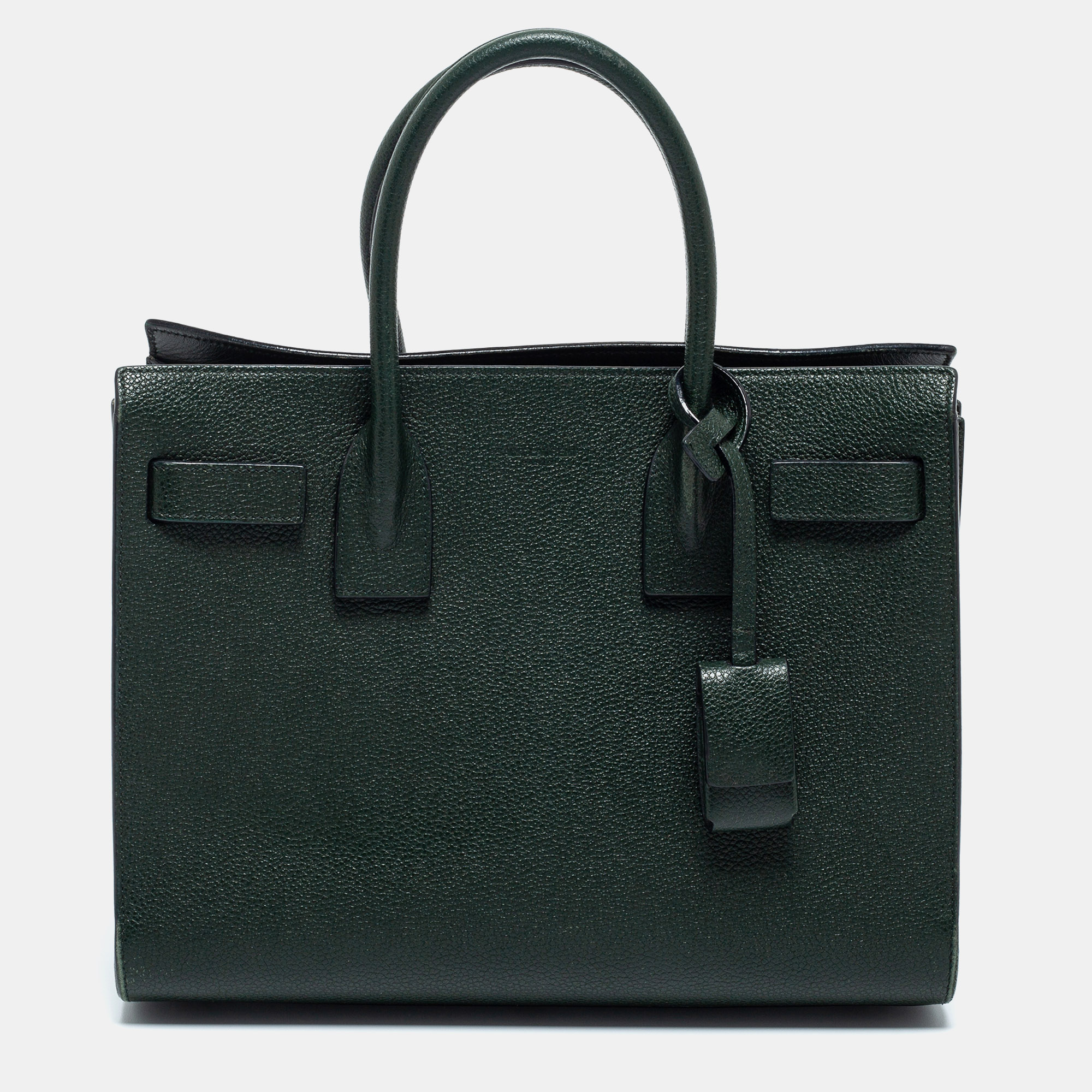 Pre Owned Saint Laurent Dark Green Pebbled Leather Baby Classic Sac De Jour Tote
