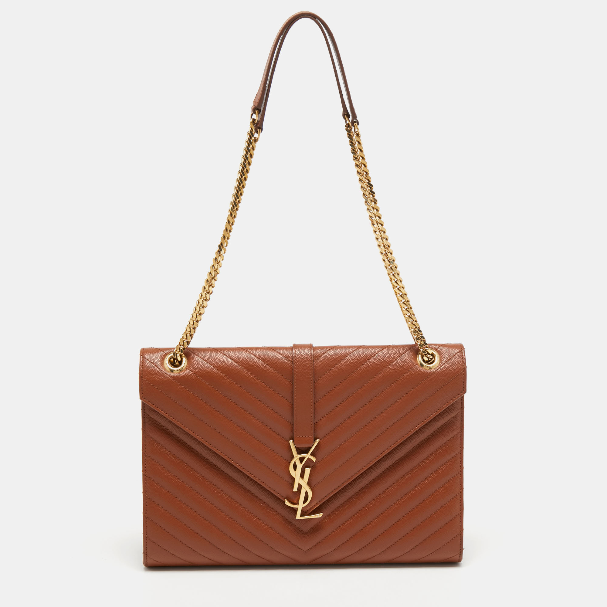 Saint Laurent Brown Matelassé Leather Large Monogram Envelope Shoulder Bag