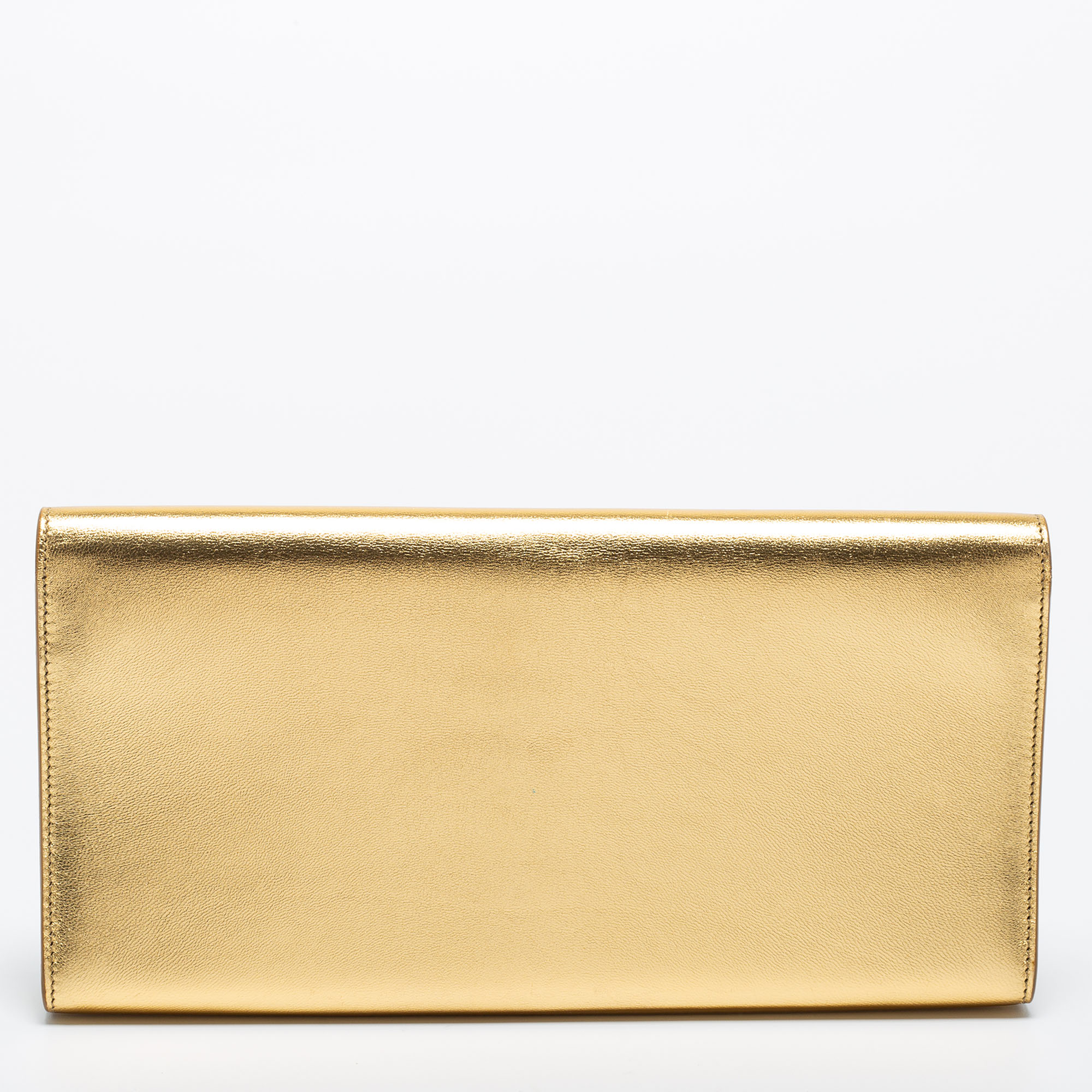 Saint Laurent Gold Calfskin Leather Monogram Clutch Bag - Yoogi's Closet