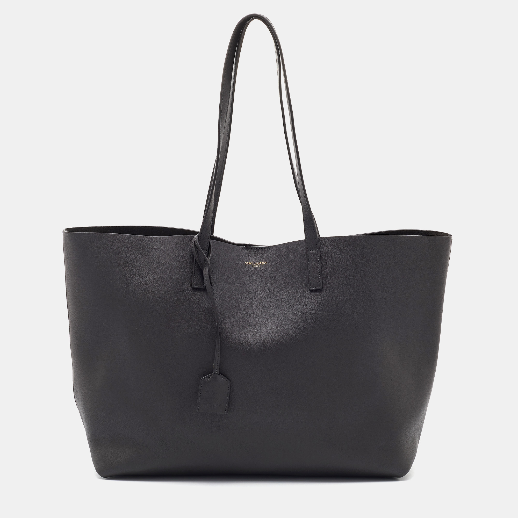 Pre Owned Saint Laurent Dark Grey Leather E/W Shopper Tote