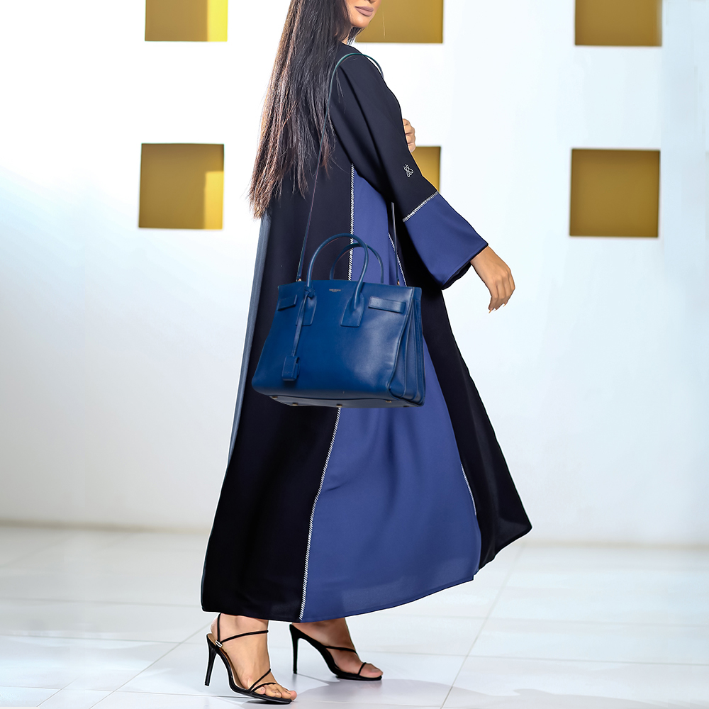 

Saint Laurent Blue Leather Small Classic Sac De Jour Tote