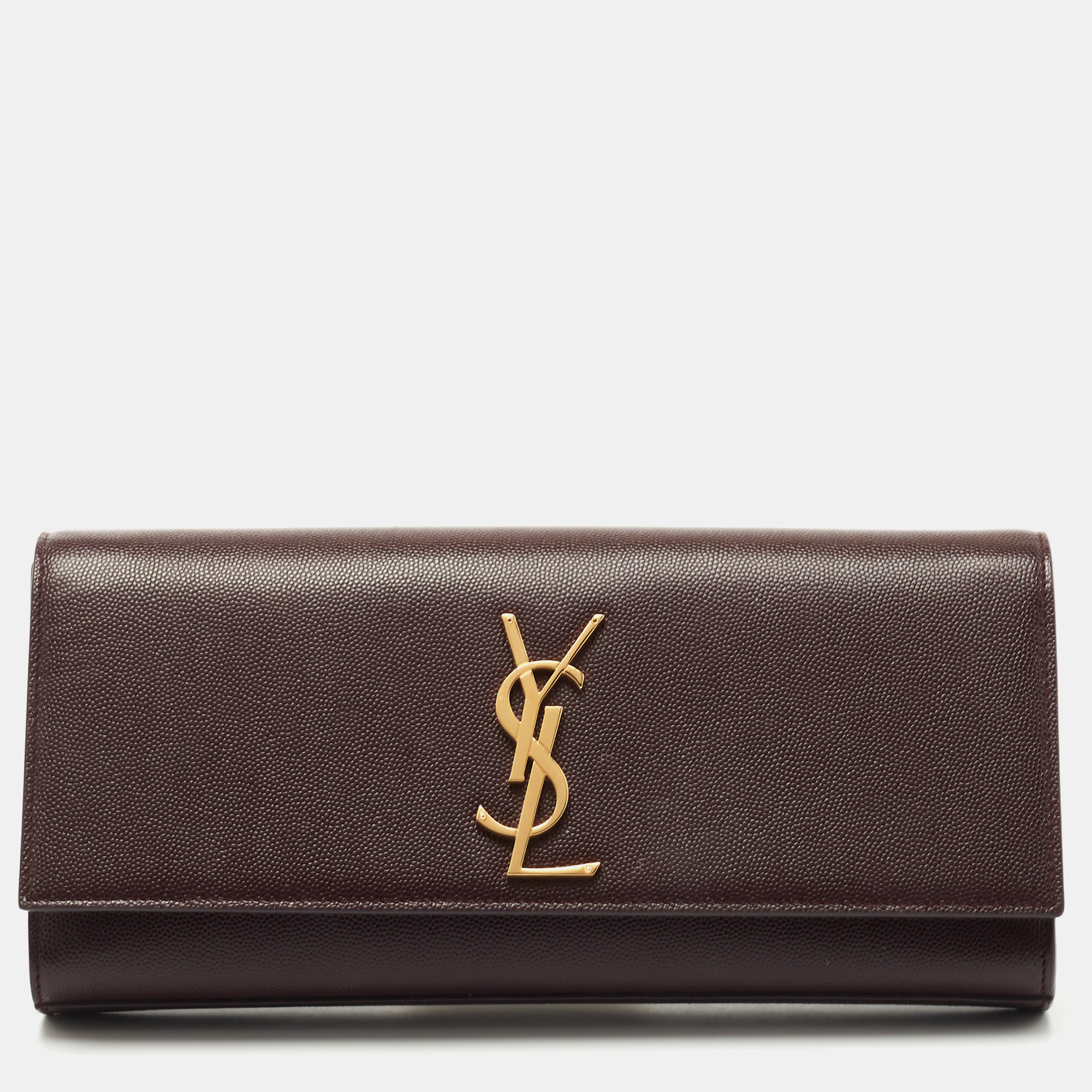 Pre-owned Saint Laurent Burgundy Grained Leather Kate Monogram Clutch