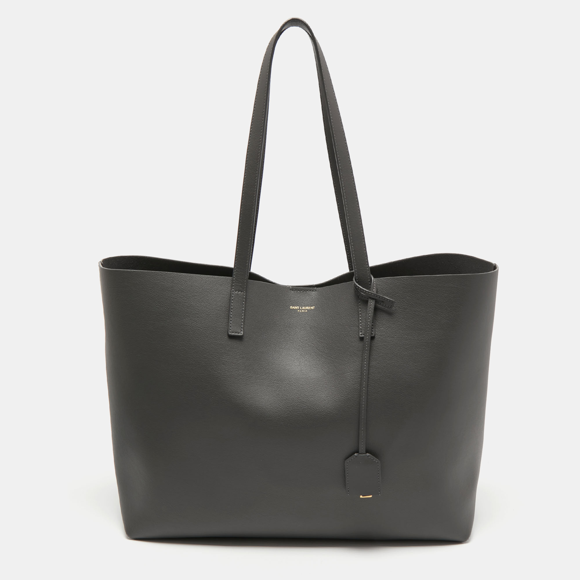 مملوكة مسبقًا Saint Laurent Dark Grey Leather E/W Shopper Tote